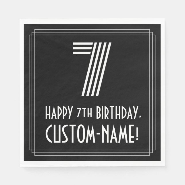 7th Birthday: Art Deco Inspired Look "7" + Name Napkin (Front)