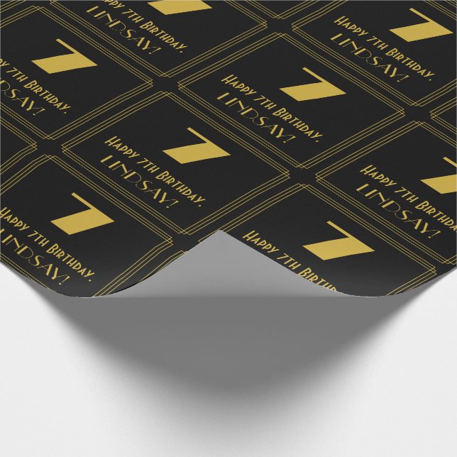 7th Birthday – Art Deco Inspired Look "7" & Name Wrapping Paper (Corner)