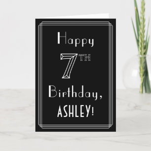 7th Birthday: Art Deco Style # 7 & Custom Name Card