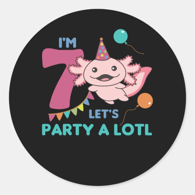 7th Birthday Axolotl Seven Year Old Sweet Axolotls Classic Round Sticker (Front)