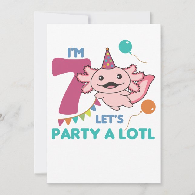 7th Birthday Axolotl Seven Year Old Sweet Axolotls Invitation (Front)