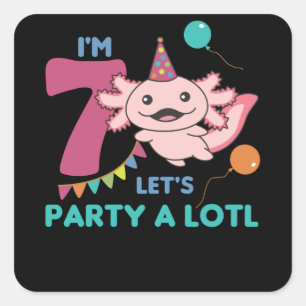 7th Birthday Axolotl Seven Year Old Sweet Axolotls Square Sticker