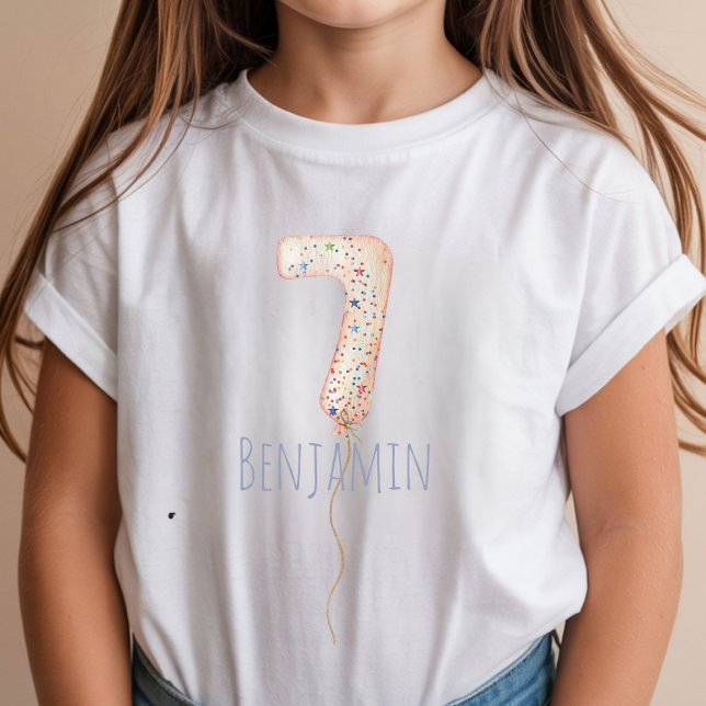 7th Birthday Balloon Milestone Birthday Party  T-Shirt (Creator Uploaded)