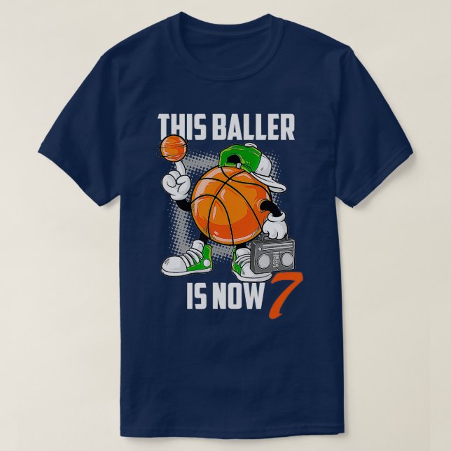 7th Birthday Basketball Player Funny 7 Years Old K T-Shirt (Design Front)