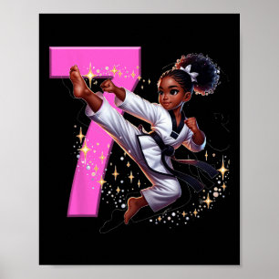 7th Birthday Black Girl Martial Arts Party Taekwon Poster