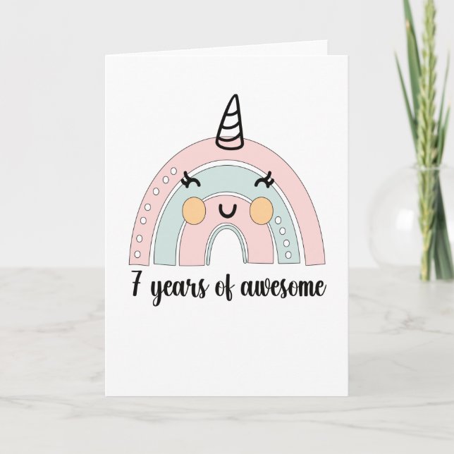 7th Birthday Boho Rainbow 7 Years Old Unicorn Card (Front)
