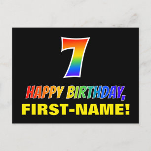 7th Birthday: Bold, Fun, Simple, Rainbow 7 Postcard
