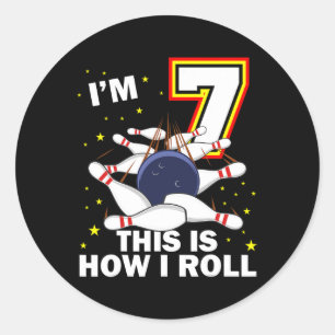 7th Birthday Bowling I'm 7 Year Old B-day Funny Ma Classic Round Sticker