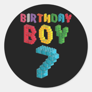 7th Birthday Boy 7 Years Old Block Building Classic Round Sticker