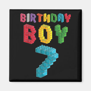 7th Birthday Boy 7 Years Old Block Building Magnet