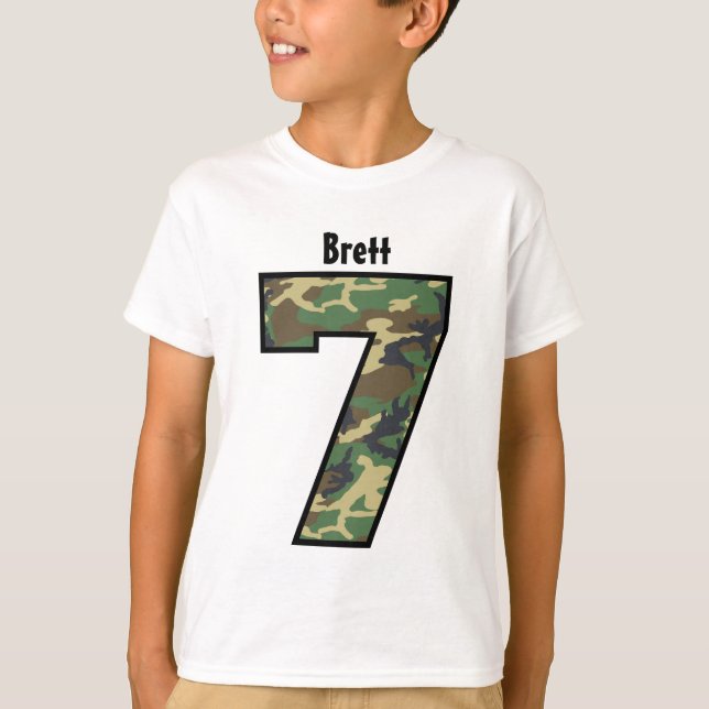 7th Birthday Boy Camo Four Year Custom Name V007G T-Shirt (Front)