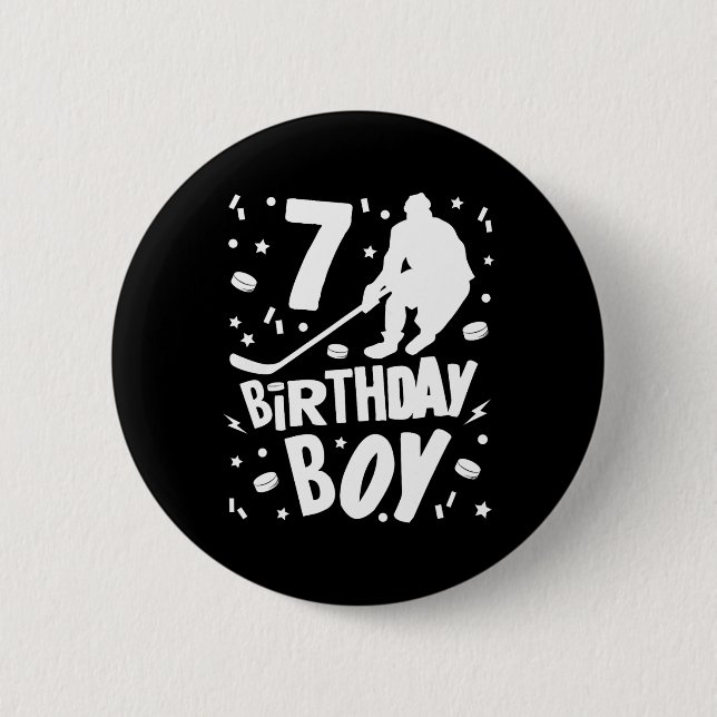 7th Birthday Boy Ice Hockey Kids 7 Years Old Party 6 Cm Round Badge (Front)