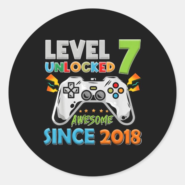 7th Birthday Boy Level 7 Unlocked Awesome Since 20 Classic Round Sticker (Front)