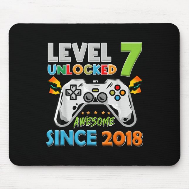 7th Birthday Boy Level 7 Unlocked Awesome Since 20 Mouse Pad (Front)