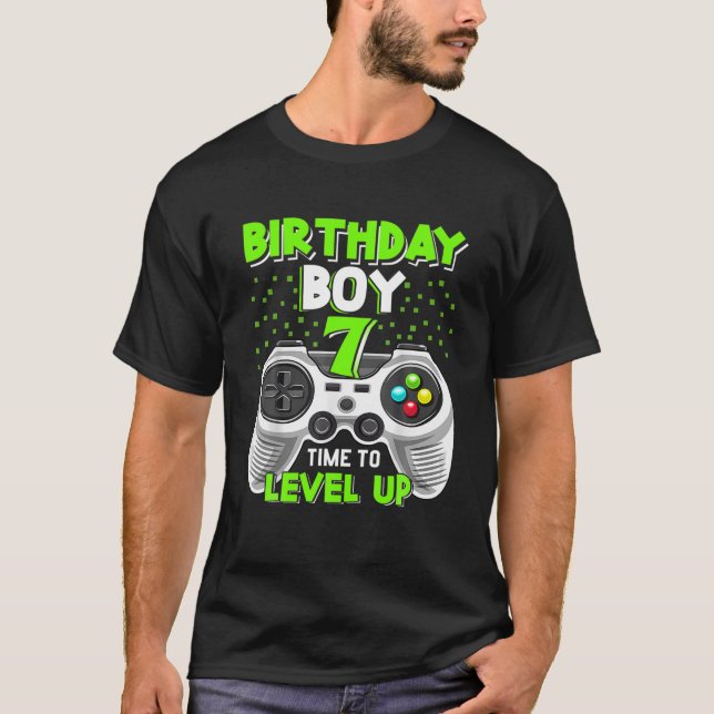 7Th Birthday Boy Level 7 Unlocked Video Game Seven T-Shirt (Front)
