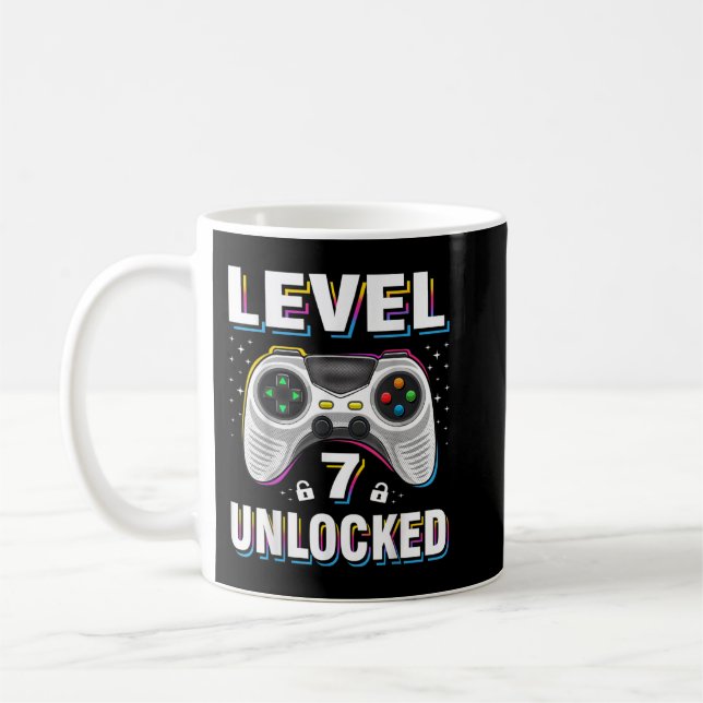 7th Birthday Boy Level 7 Unlocked Video Gamer 7 Ye Coffee Mug (Left)