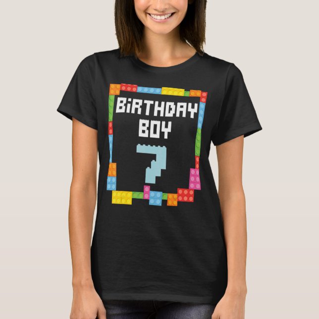 7th birthday Boy master builder 7 years old block  T-Shirt (Front)