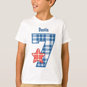 7th Birthday Boy PLAID Star Custom Name V22 T-Shirt