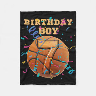 7th Birthday Boy Seven 7 Years Old Basketball Play Fleece Blanket