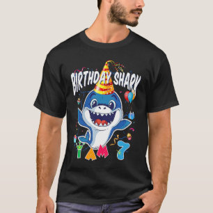 7th Birthday Boy Shark Birthday Party I Am 7 Years T-Shirt