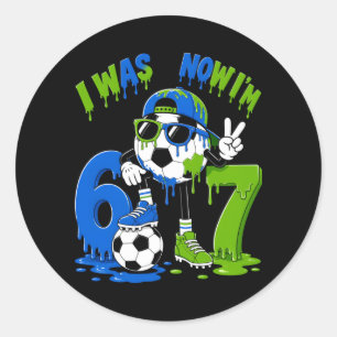 7th Birthday Boy Soccer Ice Cream Drip 7 Year Old Classic Round Sticker