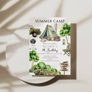 7th Birthday Boy Summer Camp Party  Invitation