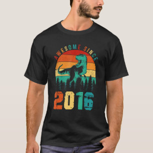 7th Birthday Boys Awesome Since 2016 Dinosaur Boy T-Shirt