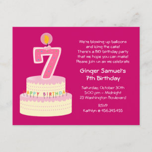 7th Birthday Cake Invitation