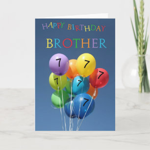 7th Birthday Card coloured balloons Brother