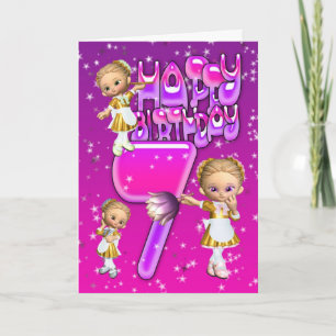 7th Birthday Card cute little glitter maids
