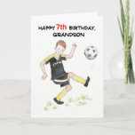 7th Birthday Card for a Grandson - Footballer<br><div class="desc">A 7th Birthday Card for a Grandson who enjoys soccer,  from a watercolour illustration by Judy Adamson. Please feel free to edit the inside greeting and contact me through my store if you would like the front cover text changed.</div>