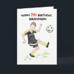 7th Birthday Card for a Grandson - Footballer<br><div class="desc">A 7th Birthday Card for a Grandson who enjoys soccer,  from a watercolour illustration by Judy Adamson. Please feel free to edit the inside greeting and contact me through my store if you would like the front cover text changed.</div>