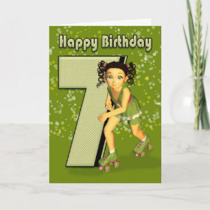 7th Birthday Card - Little Girl Skating