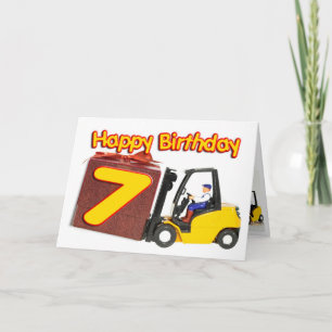 7th birthday card with a fork lift truck