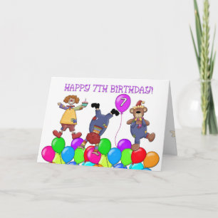 7th Birthday Clowns Balloons Card