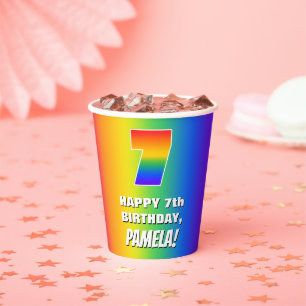 7th Birthday: Colourful, Fun Rainbow Pattern # 7 Paper Cups