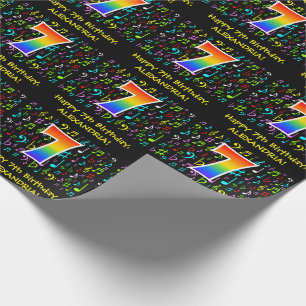7th Birthday: Colourful Music Symbols, Rainbow 7 Wrapping Paper