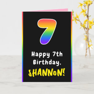 7th Birthday: Colourful Rainbow # 7, Custom Name Card