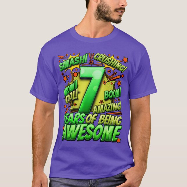 7th Birthday Comic Style Awesome Since 2016 7 Year T-Shirt (Front)