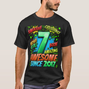 7th Birthday Comic Style Awesome since 2017 7 Year T-Shirt