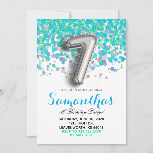 7th Birthday Confetti Invitation (Front)