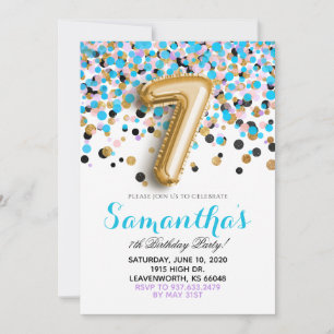 7th Birthday Confetti Invitation