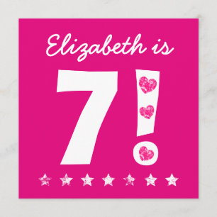 7th Birthday Custom Name Pink for GIRL A08 Invitation