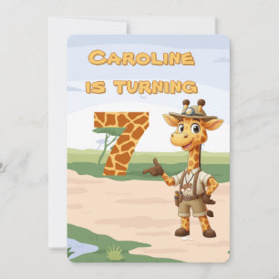 7th birthday Cute Explorer Giraffe on safari Invitation