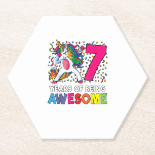 7th Birthday Dabbing Unicorn Party Gift 7 Years Ol Paper Coaster