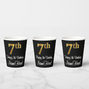 7th Birthday - Elegant Luxurious Faux Gold Look # Paper Cups