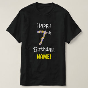 7th Birthday: Floral Flowers Number “7” + Name T-Shirt