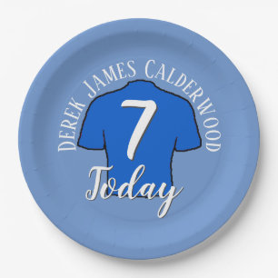 7th Birthday Football Badge to Personalise Paper Plate