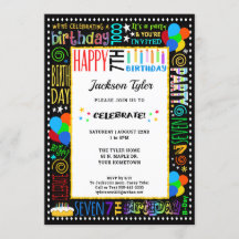 7th Birthday Fun Colour Crazy Text on Black Party