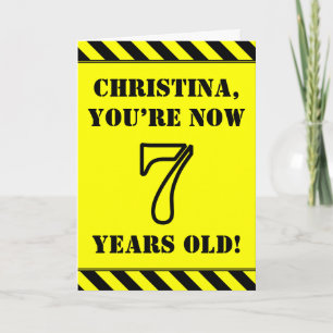 7th Birthday: Fun Stencil Style Text, Custom Name Card